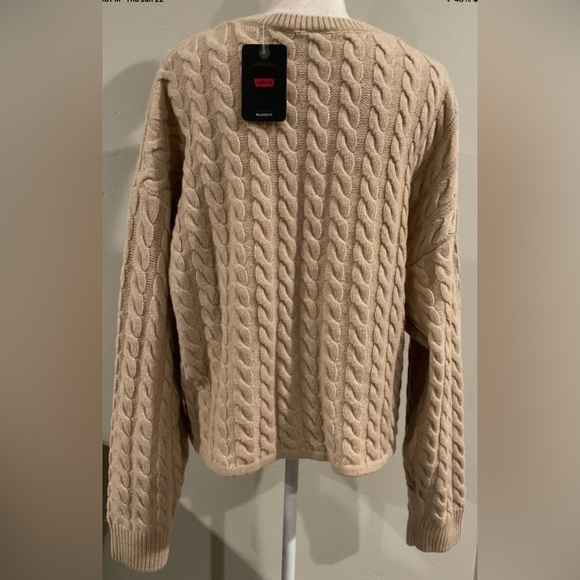 LEVI’S WOMENS RAE CABLE KNIT V NECK CROPPED WOOL SWEATER BEIGE SZ L NWT - Picture 5 of 12